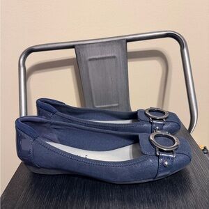 Anne Klein Navy Blue Flats with Buckle Detail
